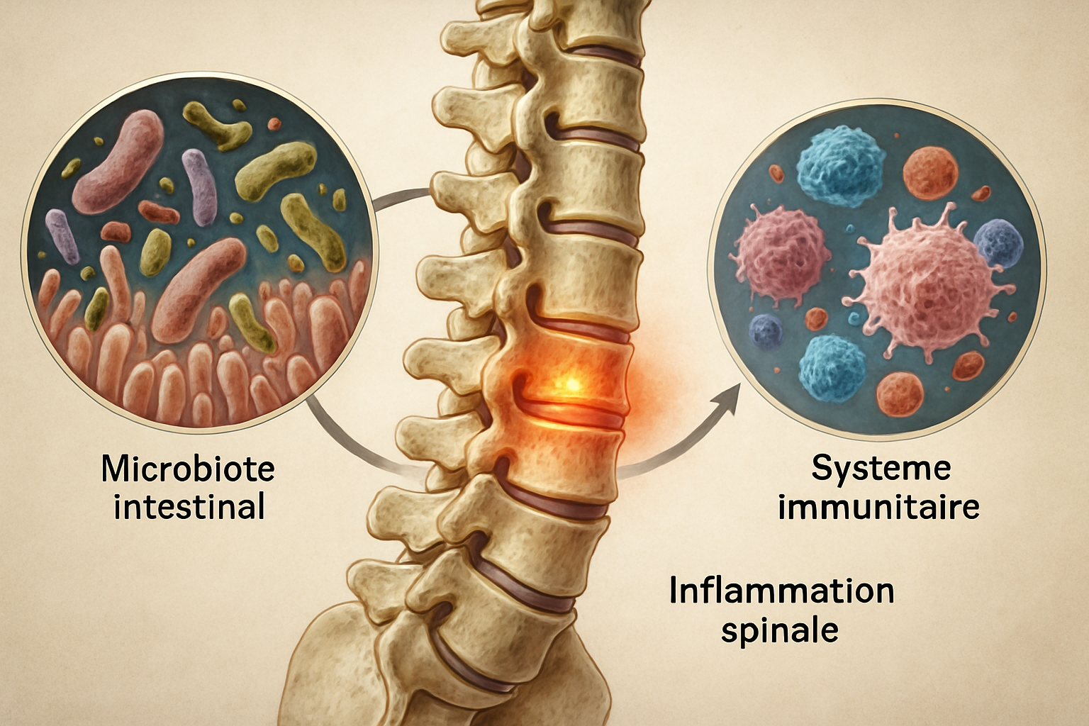découvrez comment le microbiote intestinal influence l'inflammation spinale et explorez les perspectives innovantes pour mieux comprendre et traiter ces affections.